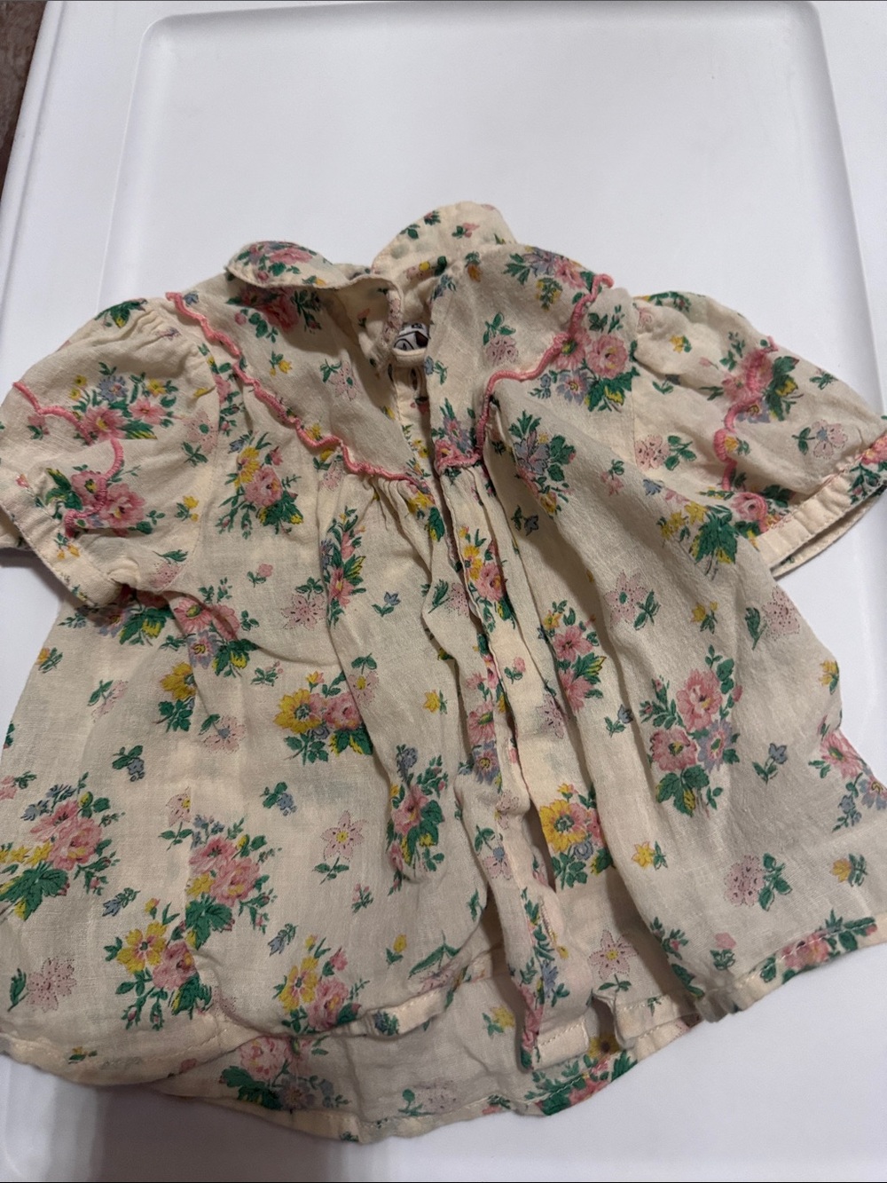 Emile & Ida Floral Tie-Front Cream Girls' Top